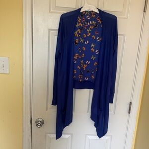 Women's Royal Blue Open-Front Cardigan with Coordinating Butterfly Shell